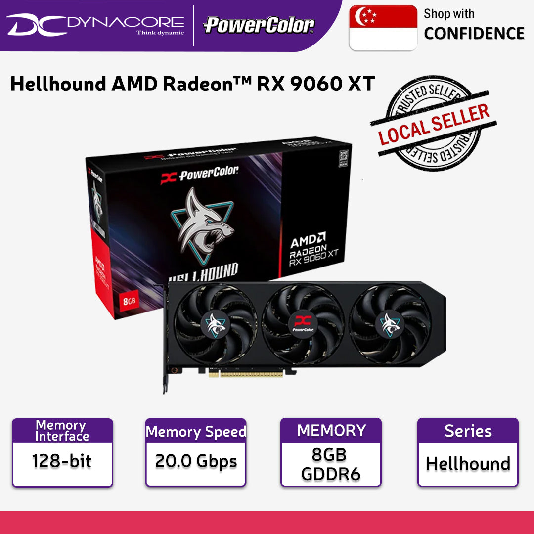 PowerColor Hellhound AMD Radeon™ RX 9060XT 8GB GDDR6 Graphics Card - RX9060XT 8G-L/OC - 4713436175971