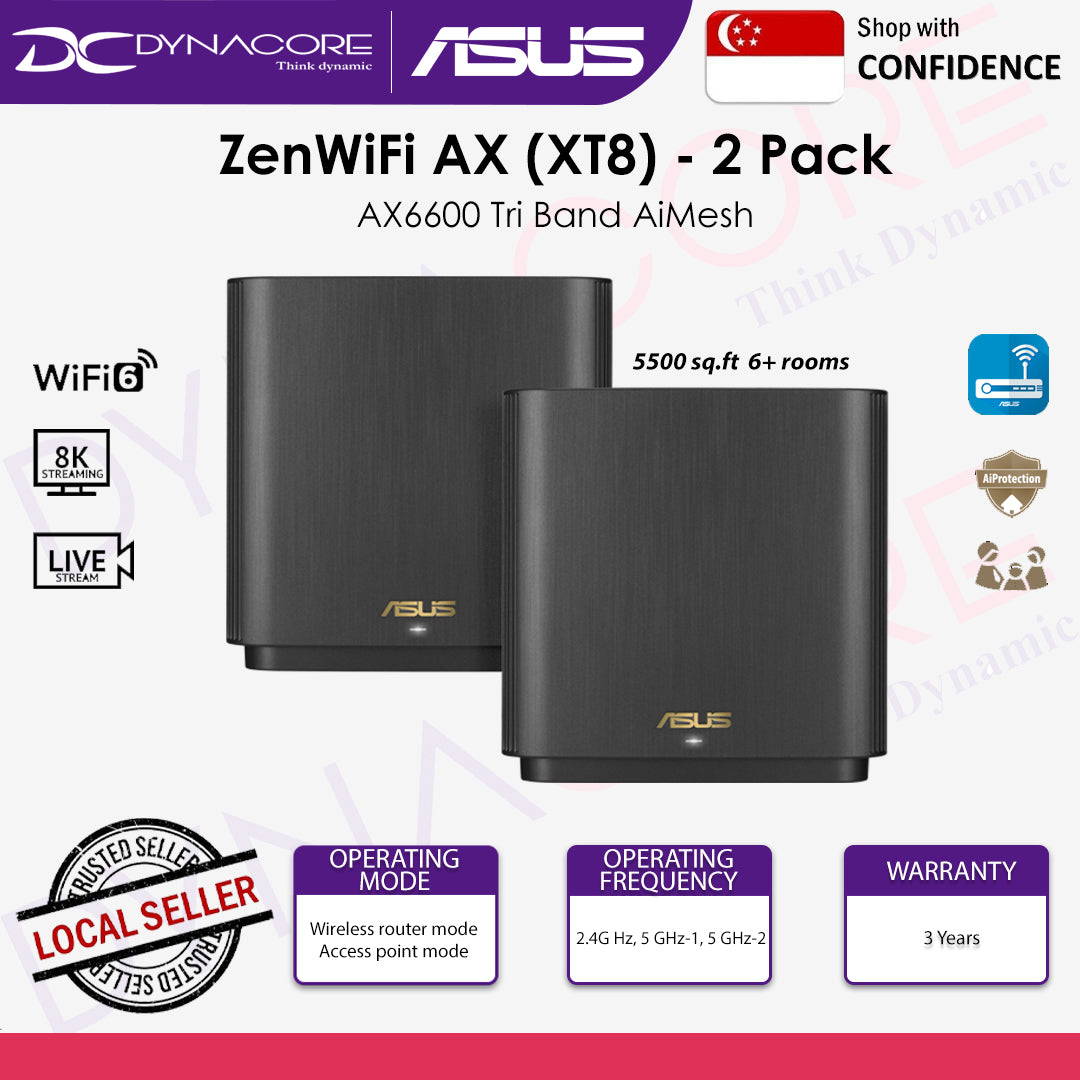 ASUS ZenWiFi XT8 AX6600 AX Whole-Home Tri-band Mesh WiFi 6 System - 2 pack - 4718017436601