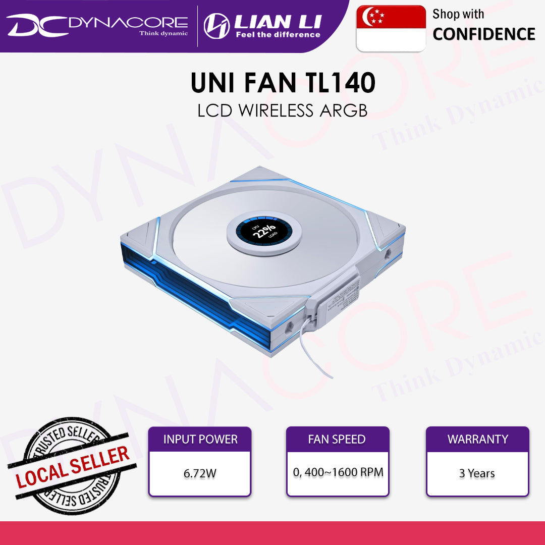 Lian Li UNI FAN TL LCD Wireless 140mm ARGB PWM Fan - Black / White - 4718466017529 / 4718466017536