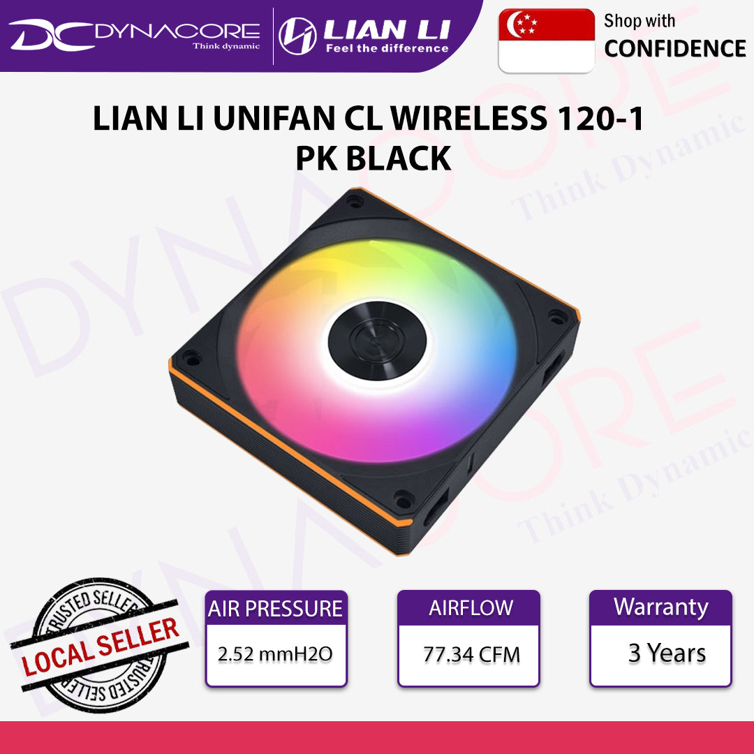 Lian Li UNI FAN CL Wireless 120mm ARGB PWM Fan Black 1-Pack - 4718466018519