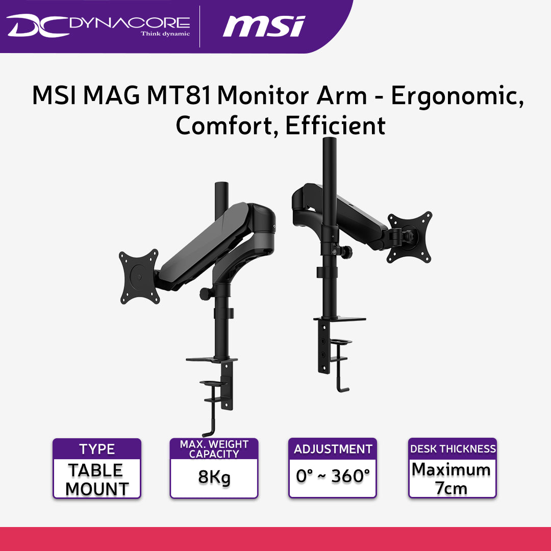 MSI MAG MT81 Monitor Arm - Ergonomic, Comfort, Efficient -4719072750909