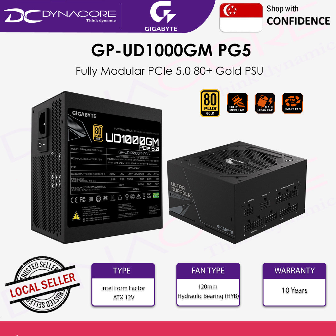 GIGABYTE GP-UD1000GM PG5 GP UD1000GM 1000W ATX3.0 PCIe 5.0 80 Plus Gold Certified Fully Modular Power Supply - 4719331553296