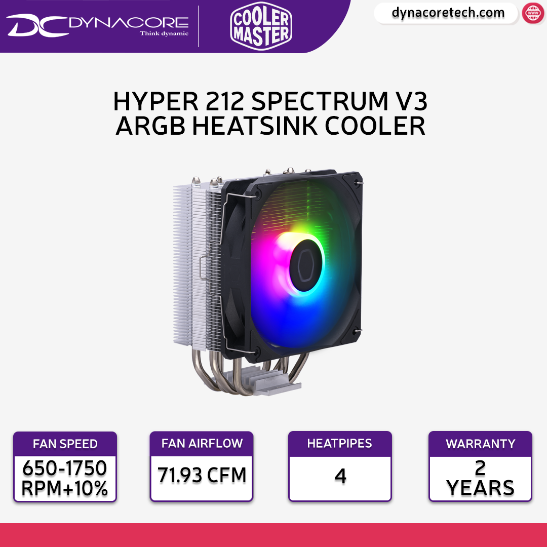 COOLER MASTER Hyper 212 Spectrum V3 Low Profile CPU Air Cooler with Quite 120mm PWM Fan Fit for Intel and AMD - 4719512132128