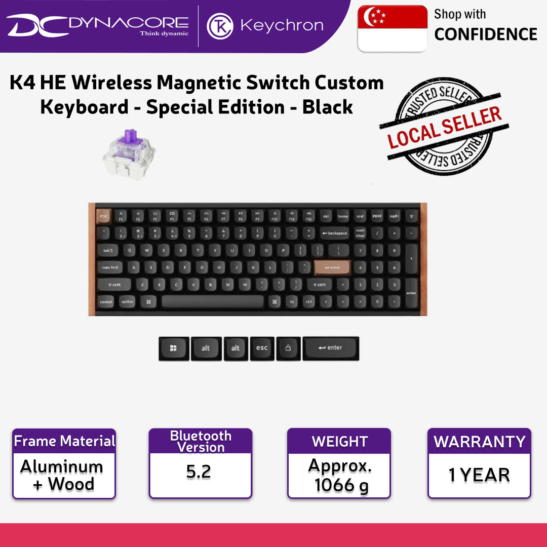 Keychron K4 HE Wireless Magnetic Switch Custom Keyboard (Special Edition-Black) - 4894979016690