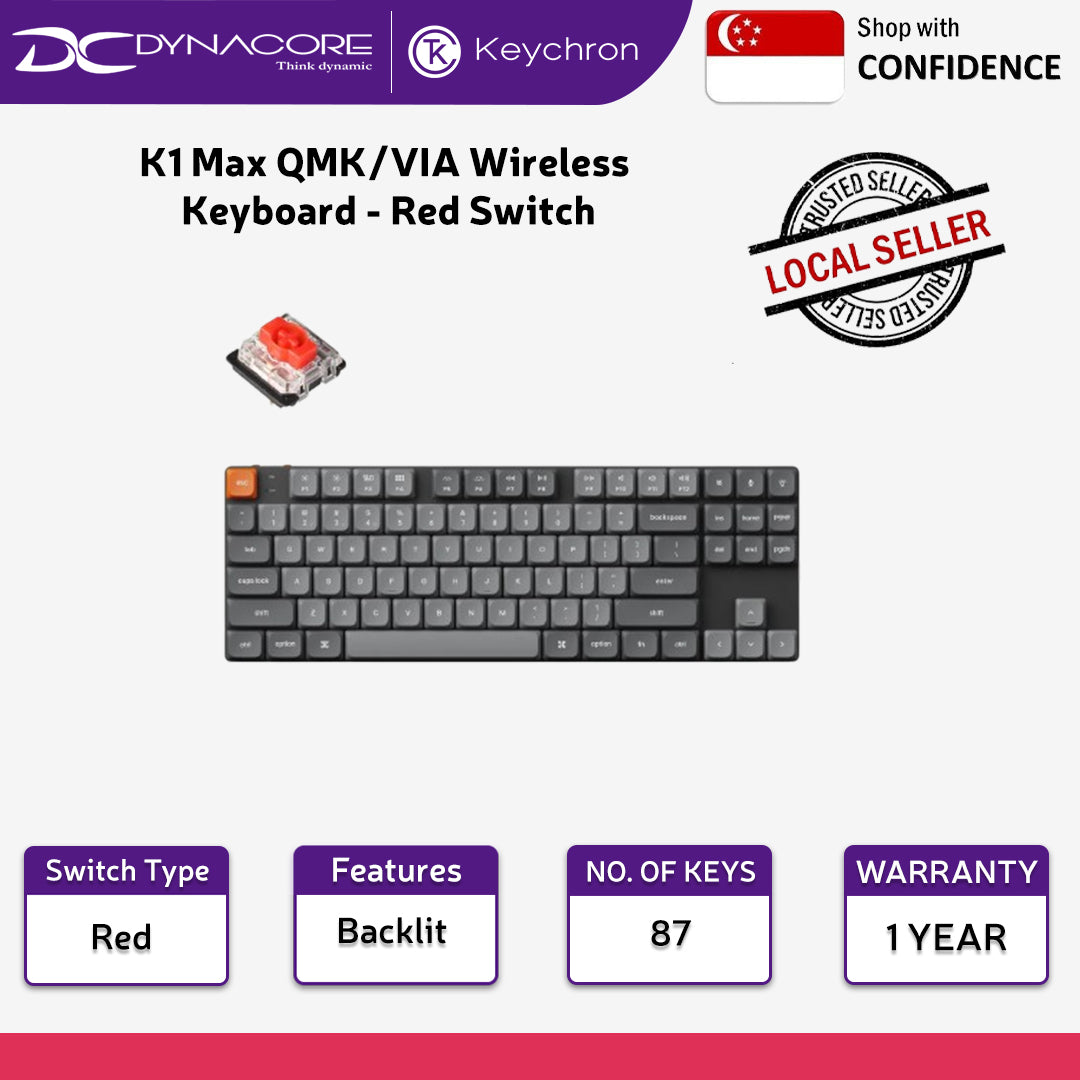 KEYCHRON K1 MAX KEYBOARD RED SWITCH, BLACK KYCN-K1M-H1 - 4895248866312