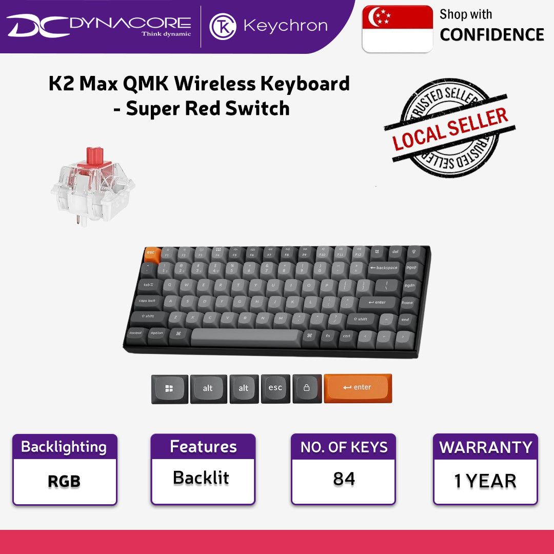 KEYCHRON K2 MAX KEYBOARD RED SWITCH, BLACK KYCN-K2M-J1 - 4895248880349