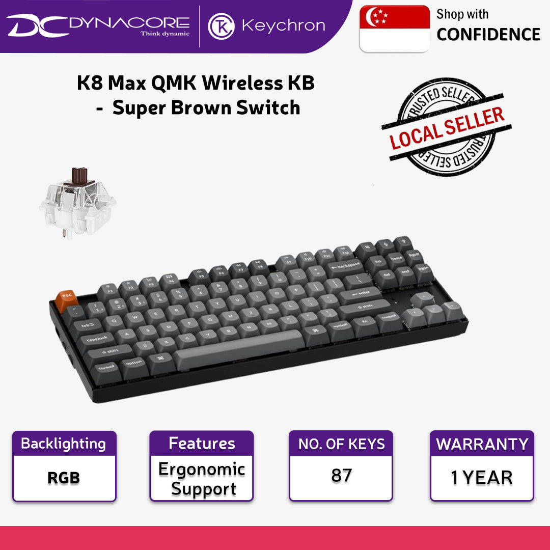 Keychron K8 Max QMK Wireless Hot Swappable Mechanical Gaming Keyboard - Super Brown Switch - 4895248881278