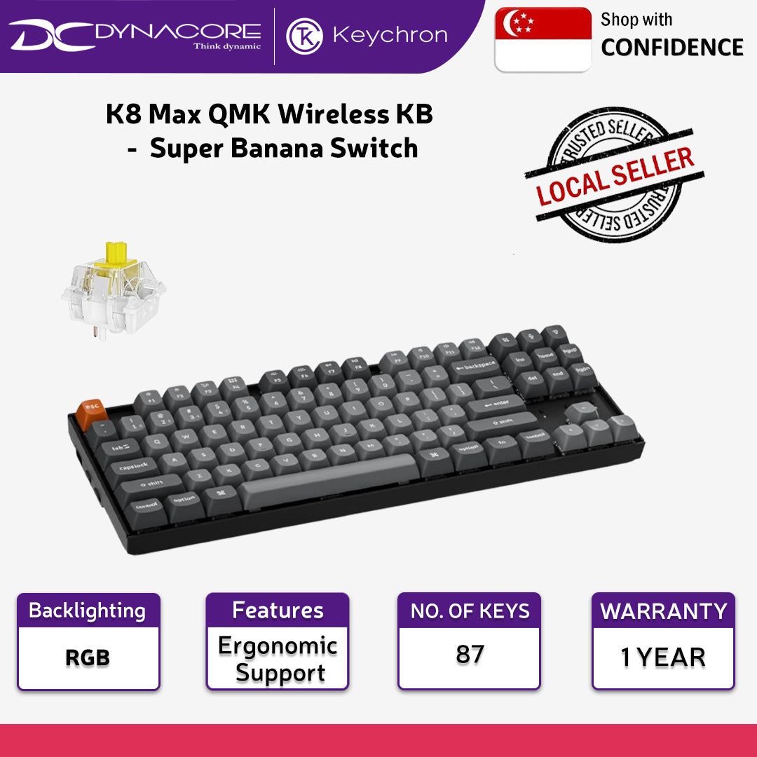Keychron K8 Max QMK Wireless Hot Swappable Mechanical Gaming Keyboard - Super Banana Switch - 4895248881285