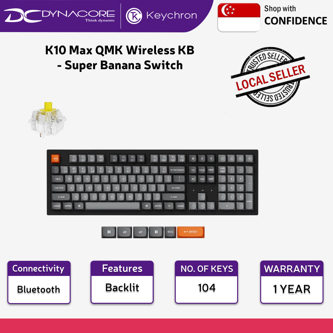 Keychron K10 Max QMK Wireless Hot Swappable Mechanical Gaming Keyboard - Black - Fully Assembled - Super Banana Switch - 4895248884583