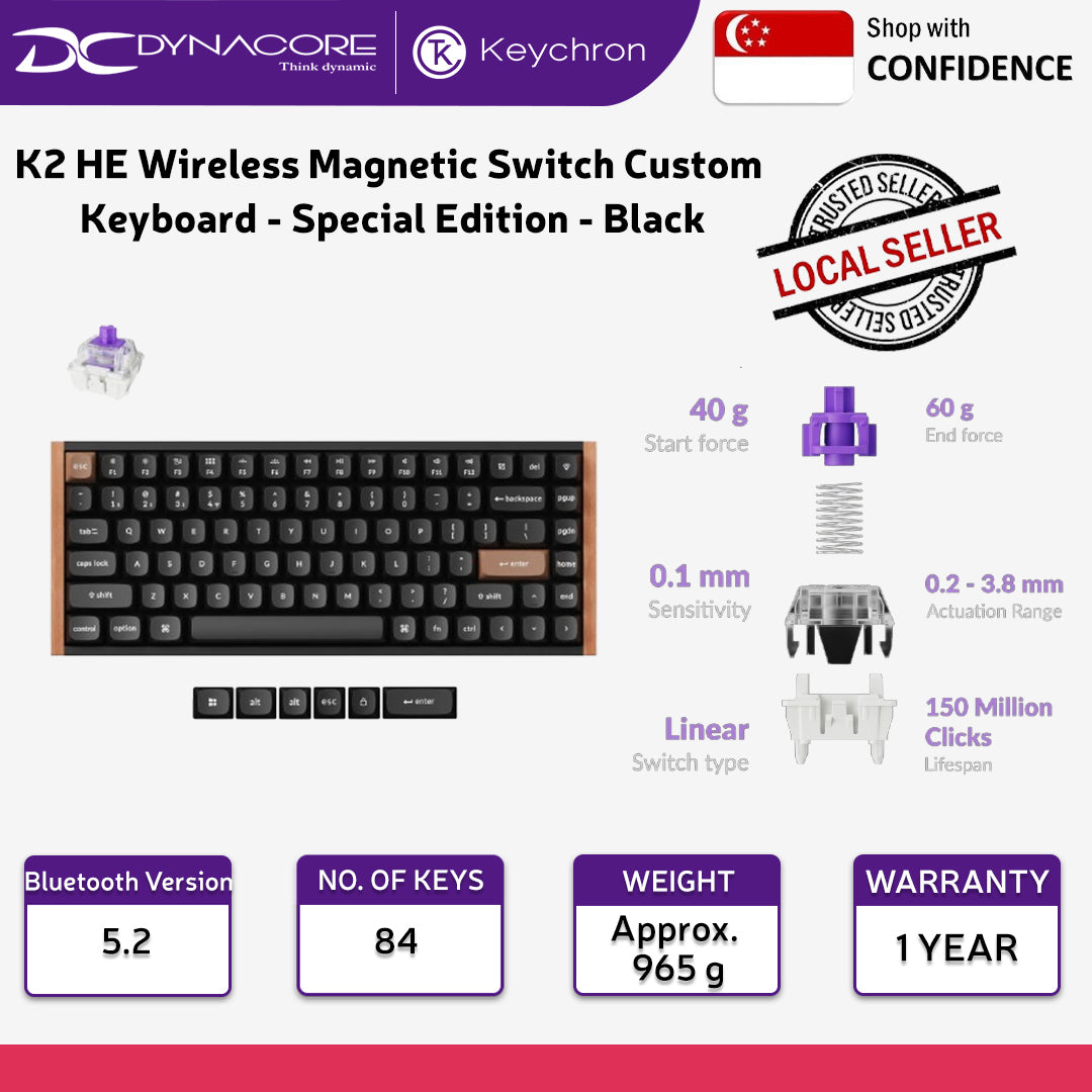 Keychron K2 HE 75% Wireless Magnetic Switch Custom Keyboard (Special Edition Black) - 4895248889199