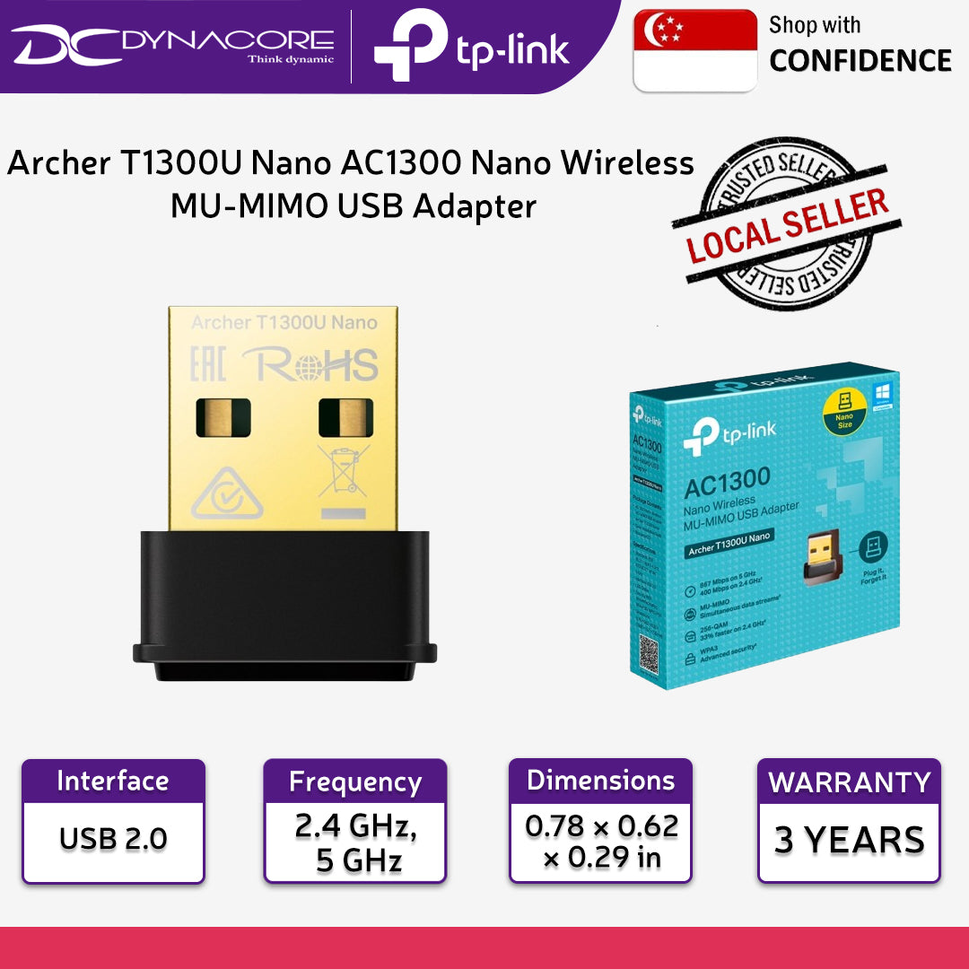 TP-LINK Archer T1300U Nano AC1300 Nano Wireless MU-MIMO USB Adapter - 4895252507324
