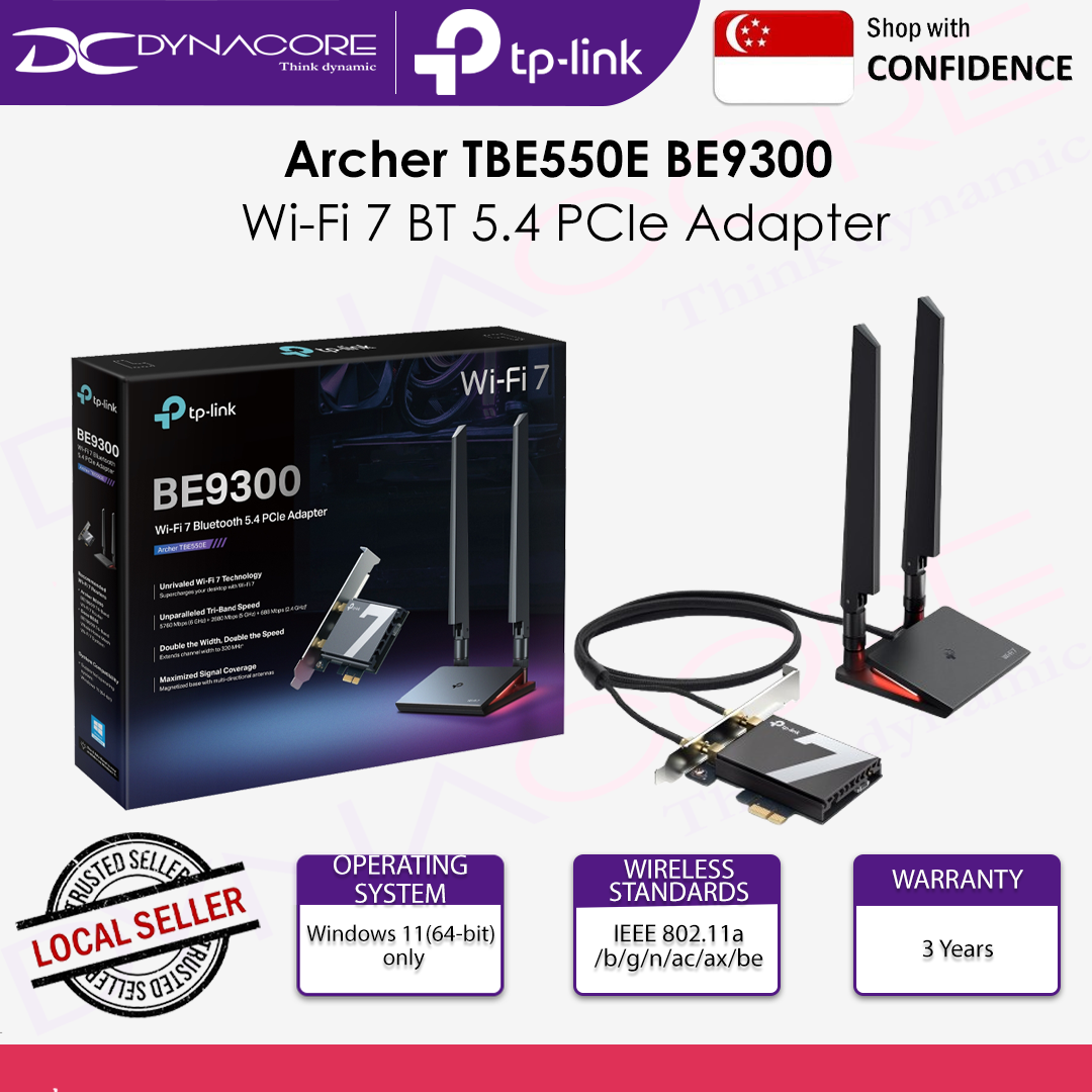 TP-LINK ARCHER TBE550E BE9300 Tri-Band Wi-Fi 7 Bluetooth PCI Express Adapter - 4895252507836