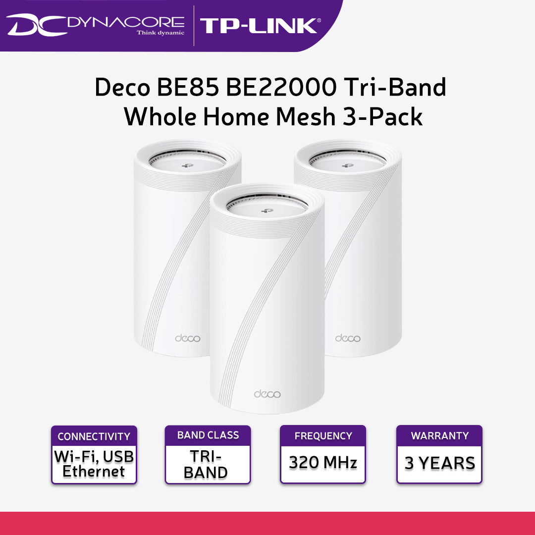 TP-Link Deco BE85 BE22000 Tri-Band Whole Home Mesh WiFi 7 System (3-Pack) - 4897098686904