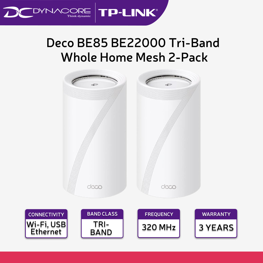 TP-Link Deco BE85 BE22000 Tri-Band Whole Home Mesh WiFi 7 System 2-Pack - 4897098686928