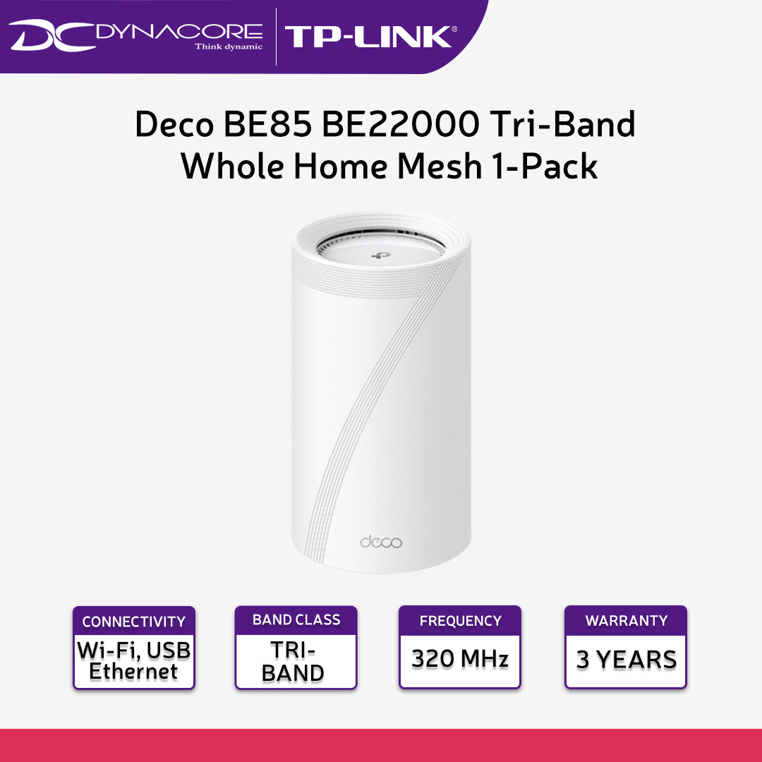 TP-Link Deco BE85 BE22000 Tri-Band Whole Home Mesh WiFi 7 System 1-Pack - 4897098686942
