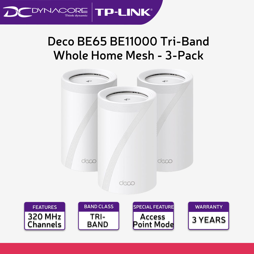 TP-Link Deco BE65 BE11000 Tri-Band Whole Home Mesh Wi-Fi 7 System - 3-Pack - 4897098686966