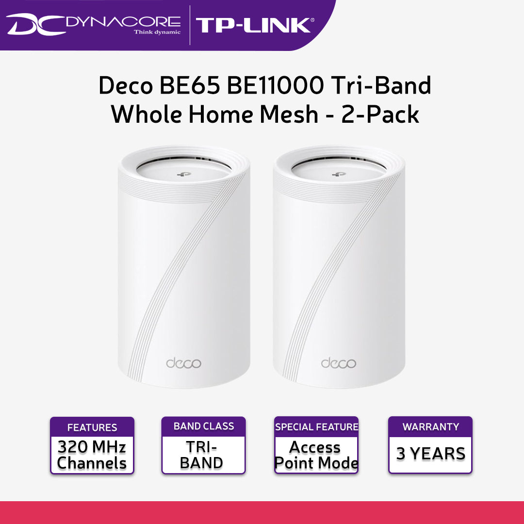 TP-Link Deco BE65 BE11000 Tri-Band Whole Home Mesh Wi-Fi 7 System - 2-Pack - 4897098686980
