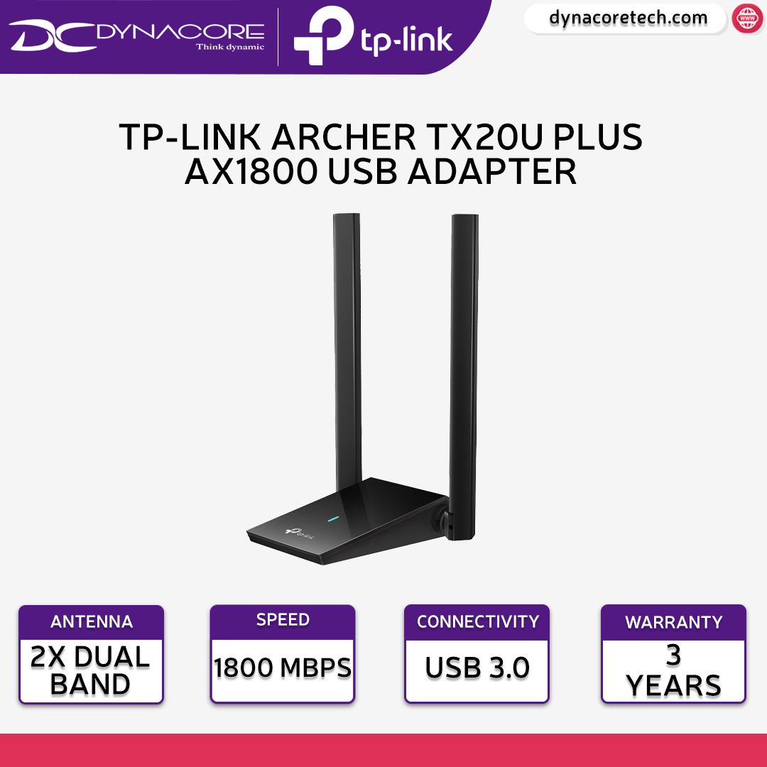 TP-LINK Archer TX20U Plus AX1800 High Gain Dual Antennas Wi-Fi 6 USB Adapter - 4897098687888