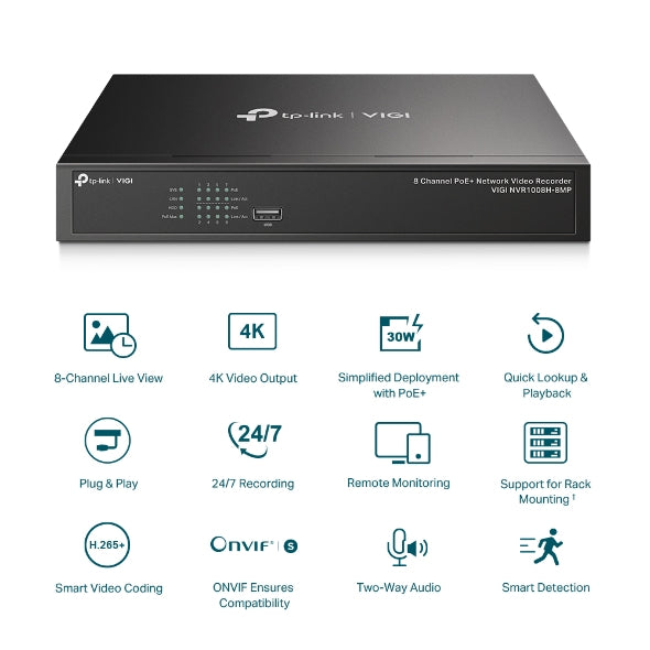 TP-Link VIGI NVR1004H-4P 4 Channel PoE+ / NVR1008H-8MP 8 Channel PoE+ Network Video Recorder