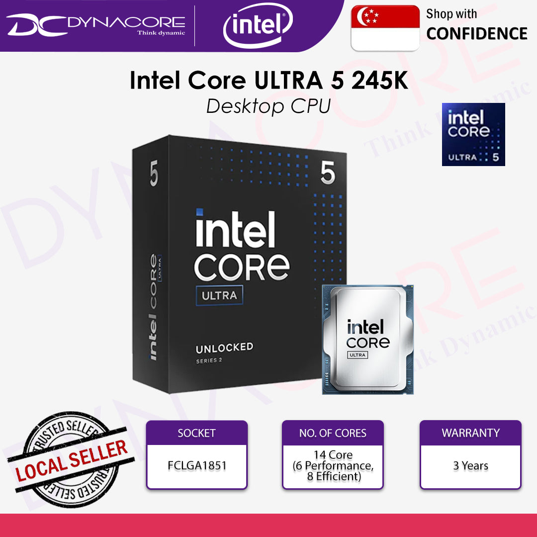 INTEL CORE ULTRA 5 245K 3.5GHz 6+8CORE/14T 24MB CACHE PROCESSOR(3YRS) - 5032037282086