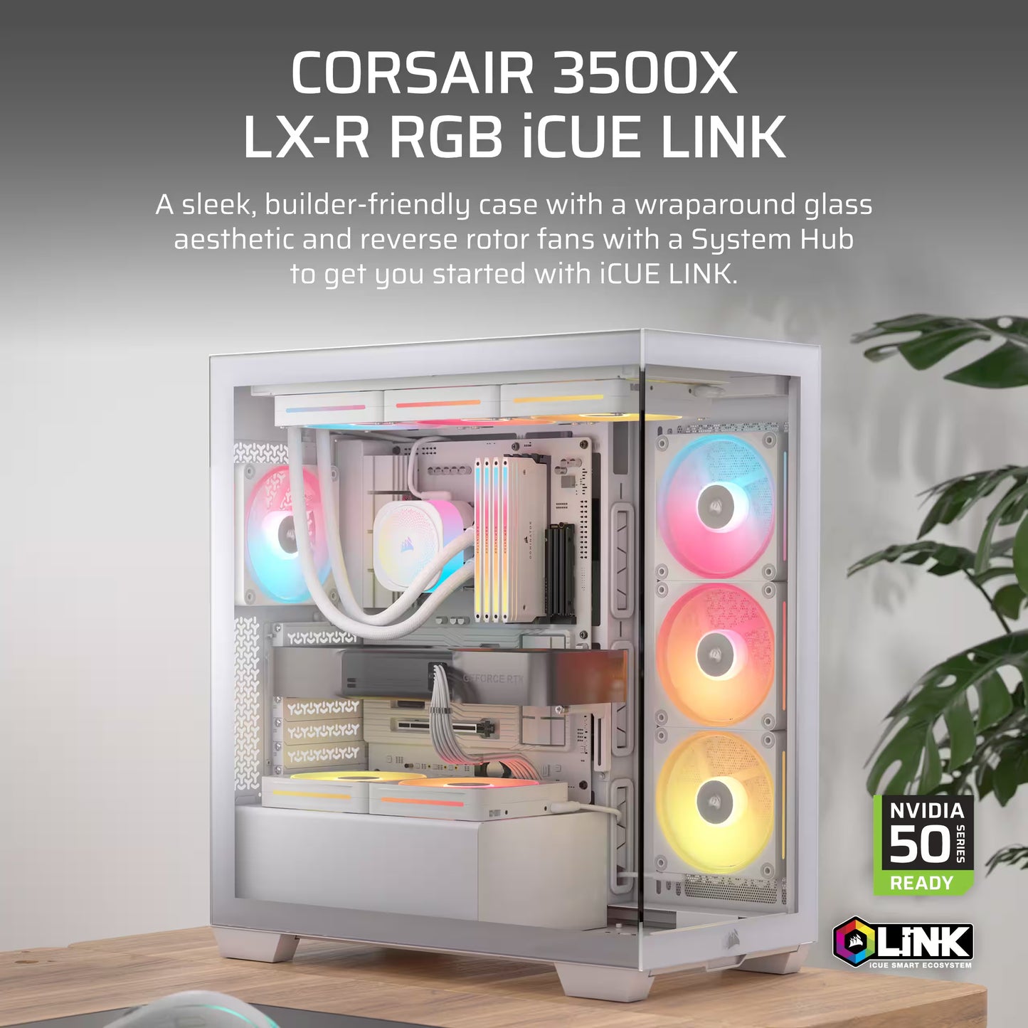 Corsair 3500X LX-R RGB iCUE Link Tempered Glass Mid-Tower PC Case - White - CS-CC-9011325-WW