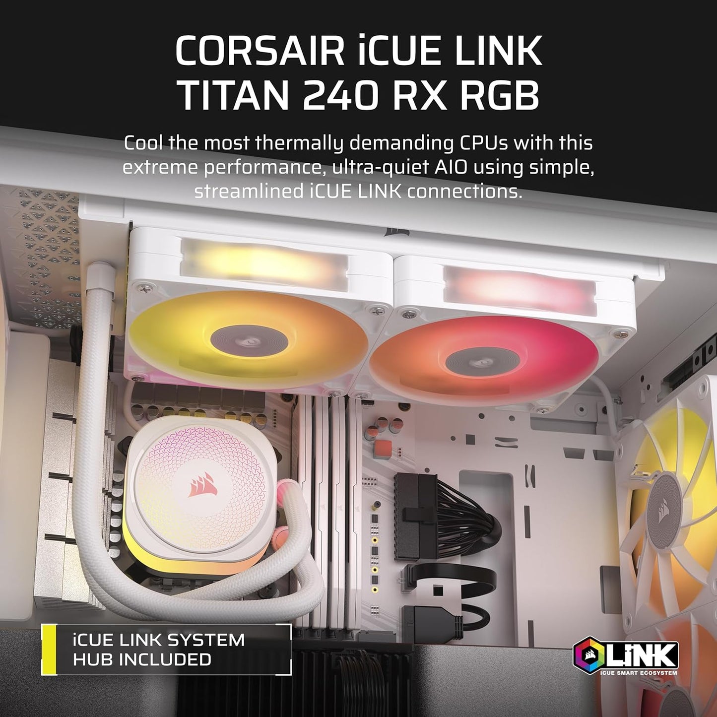 Corsair iCUE LINK TITAN 240 RX RGB AIO Liquid CPU Cooler with RX120 RGB fans -White - 840006685456