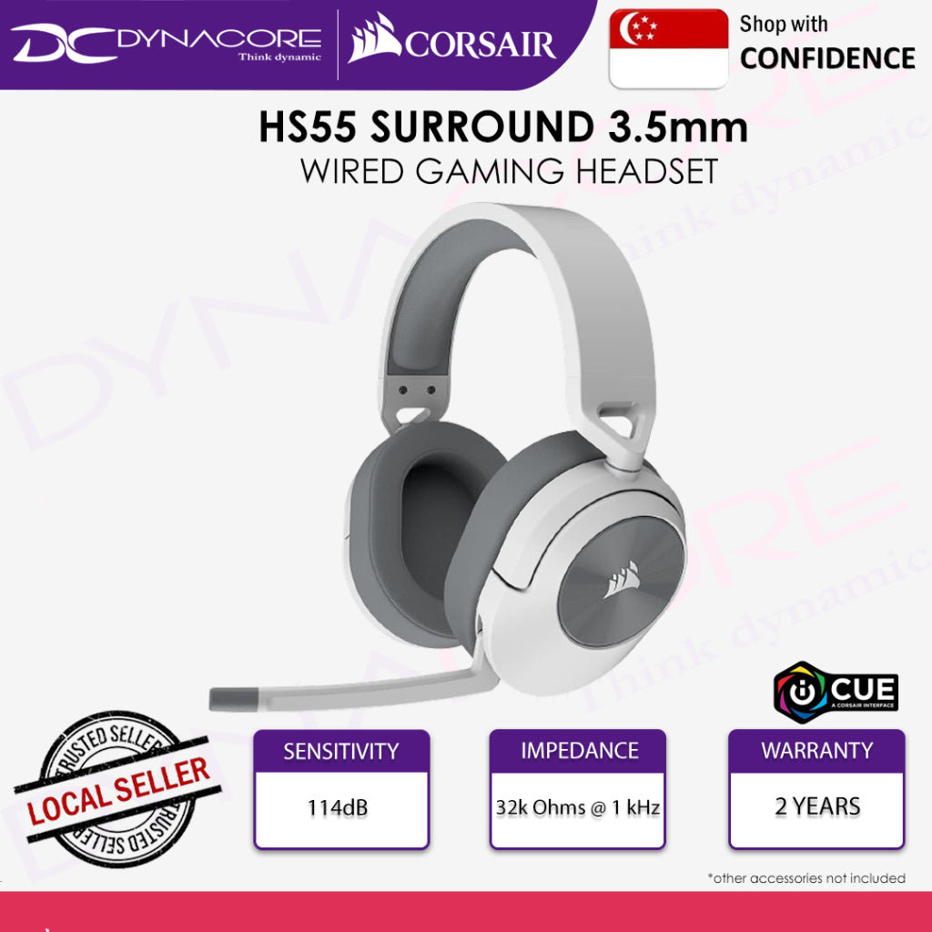 Corsair HS55 Surround 3.5mm Wired Gaming Headset White - 840006643722