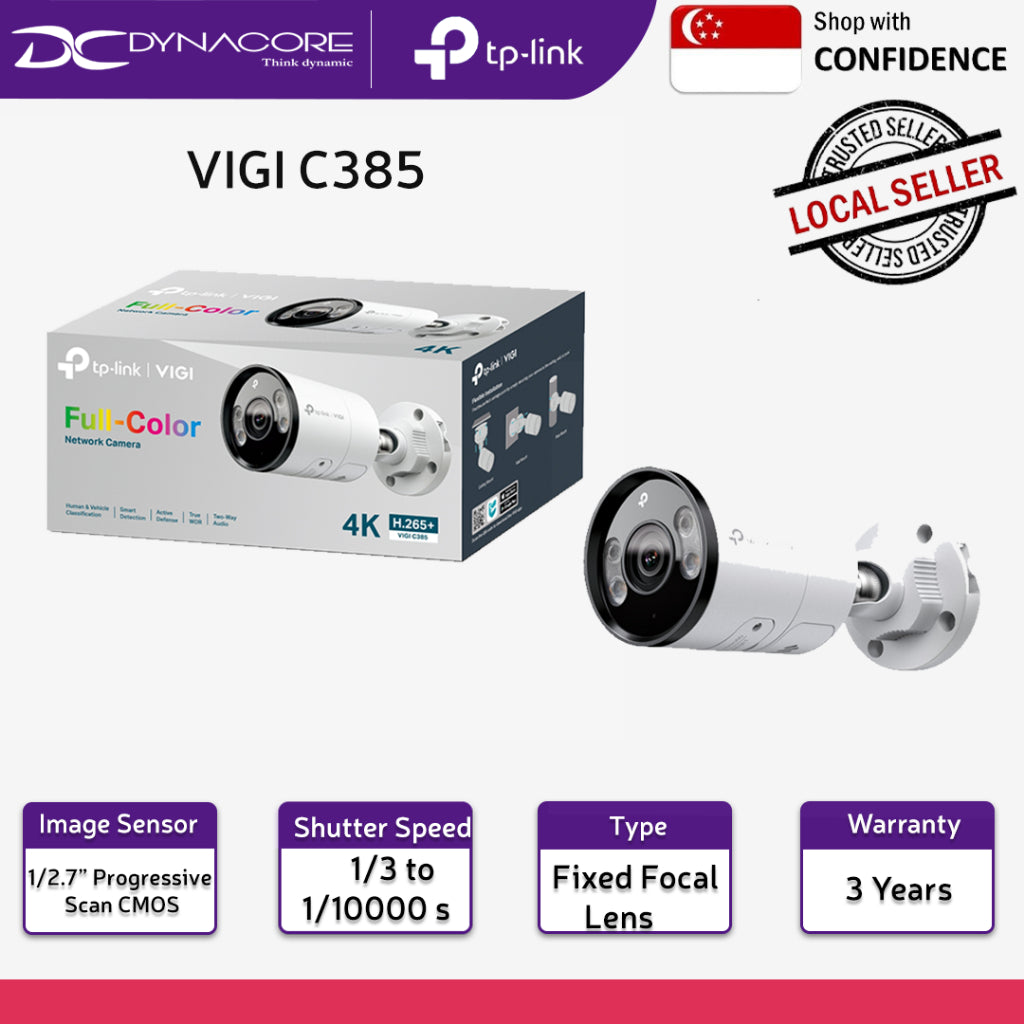 TP-Link VIGI C385 8MP 4mm Outdoor Full-Color Bullet Network Camera - 4895252502404