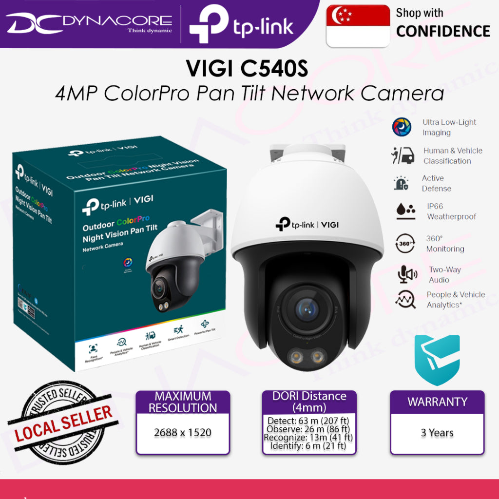 TP-LINK VIGI C540S(4mm) 4MP Outdoor ColorPro Night Vision Pan Tilt Network Camera - 4895252503098