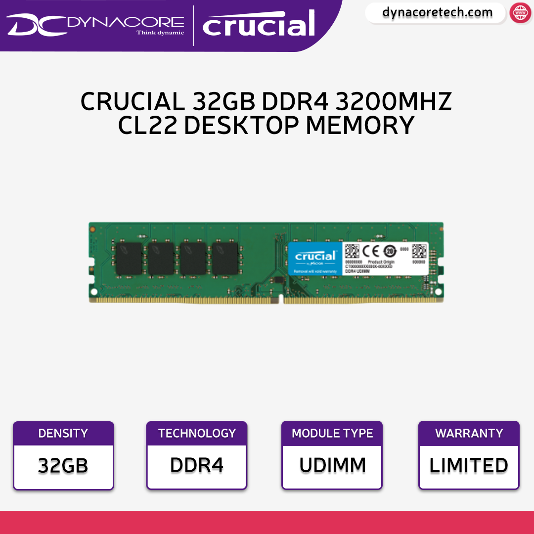 Crucial 32GB DDR4 PC4 3200MHz CL22 Desktop Memory / RAM CT32G4DFD832A -649528822475