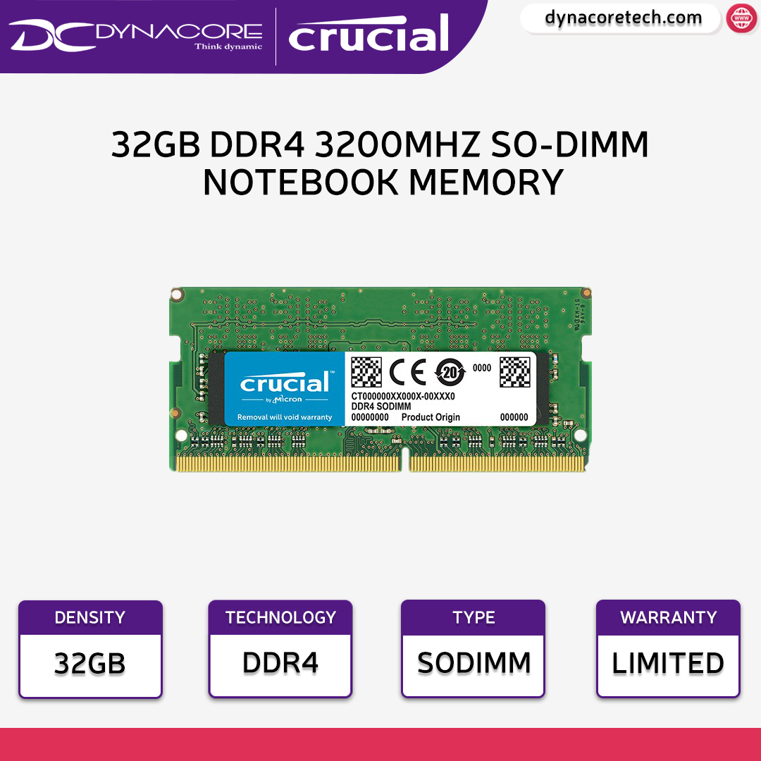 Crucial 32GB DDR4 3200MHz CL22 1.2V Non-ECC SODIMM SO-DIMM Notebook Memory CT32G4SFD832A -649528822499