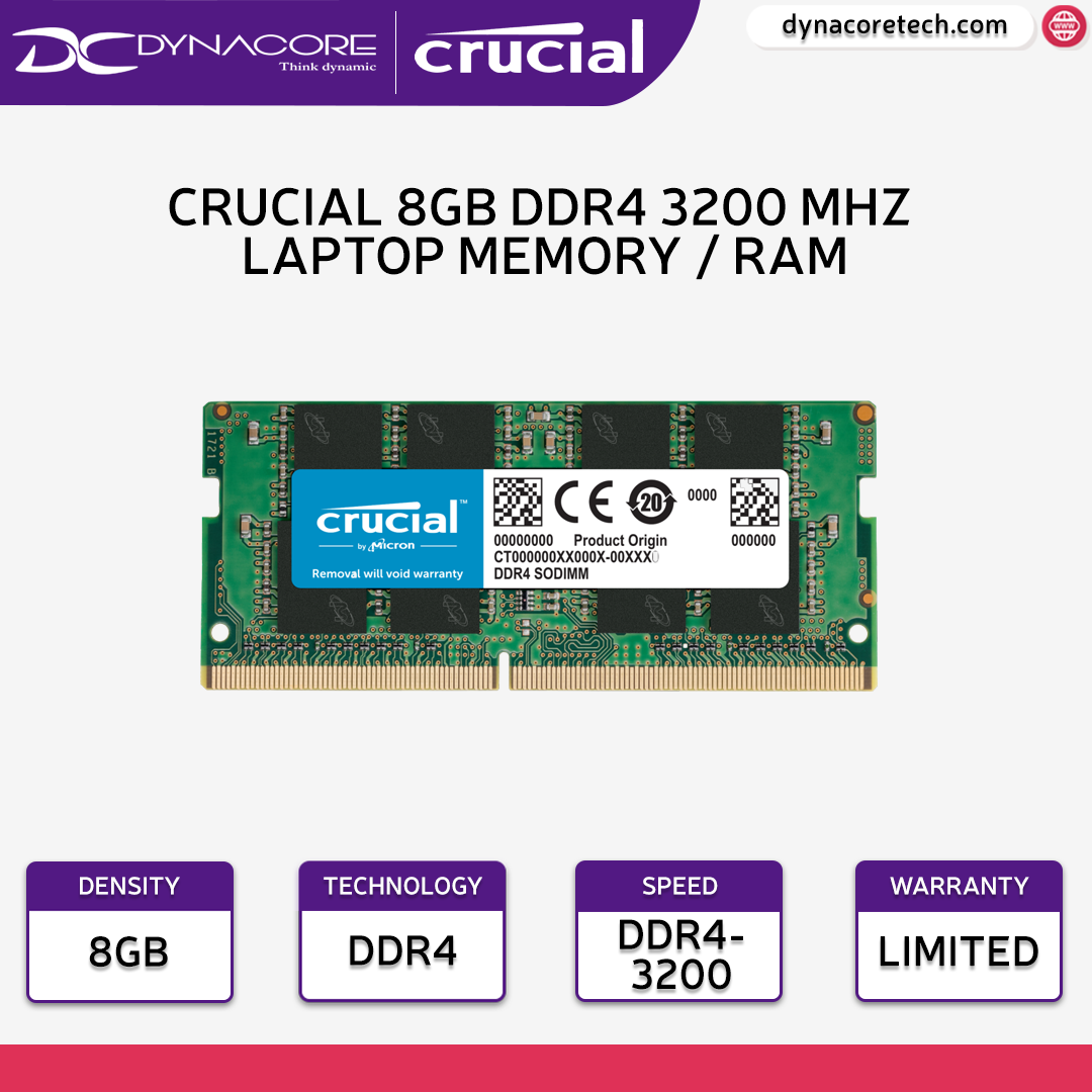 Crucial 8GB DDR4 3200MHz SO-DIMM CL22 Laptop Memory / RAM - CT8G4SFRA32A -649528903525
