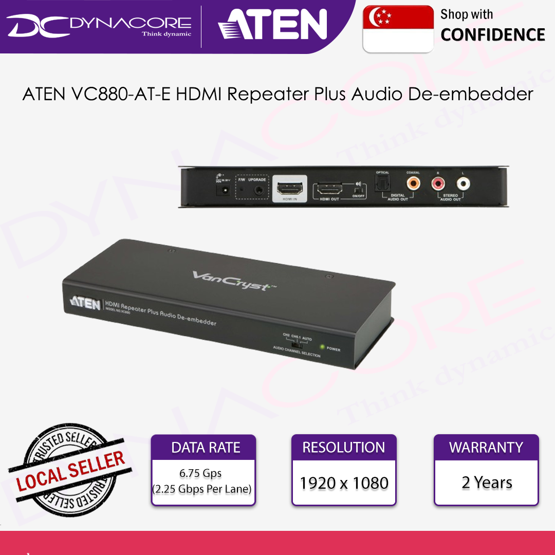 ATEN VC880-AT-E HDMI Repeater Plus Audio De-embedder - 672792002922