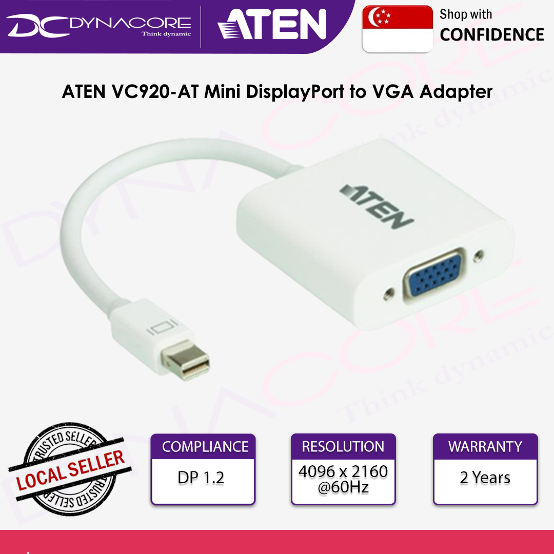 ATEN VC920-AT Professional Audio/Video Video Converters VC920 Mini DisplayPort to VGA Adapter - 672792003042