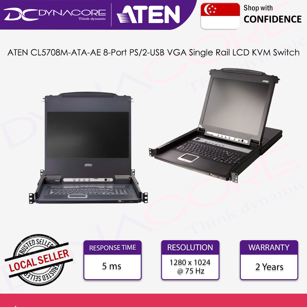 ATEN CL5708M-ATA-AE 8-Port PS/2-USB VGA Single Rail LCD KVM Switch - 672792005862