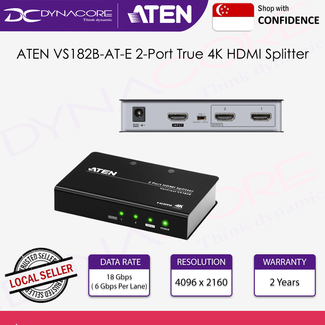 ATEN VS182B-AT-E 2-Port True 4K HDMI Splitter - 672792007316