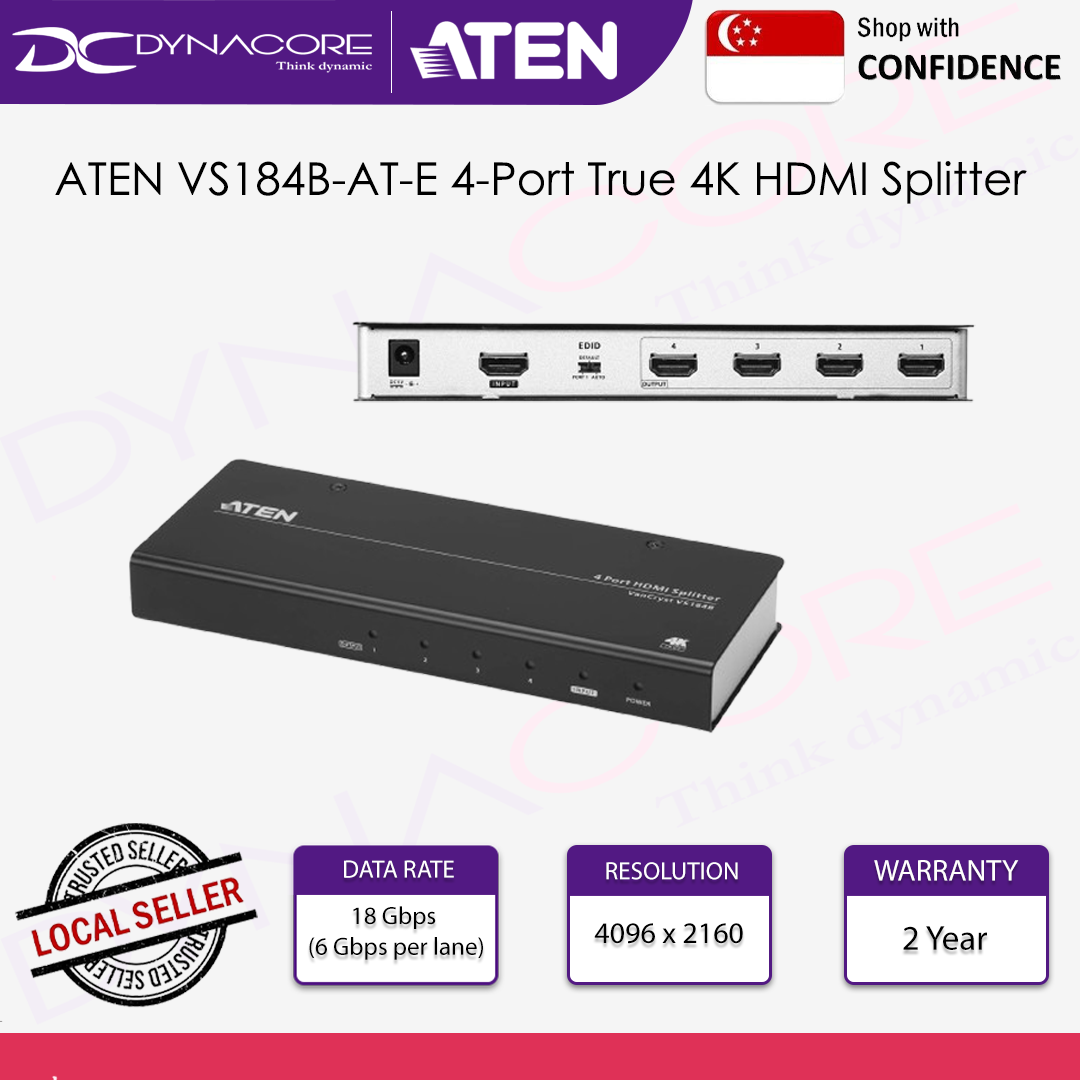ATEN VS184B-AT-E 4-Port True 4K HDMI Splitter - 672792007323