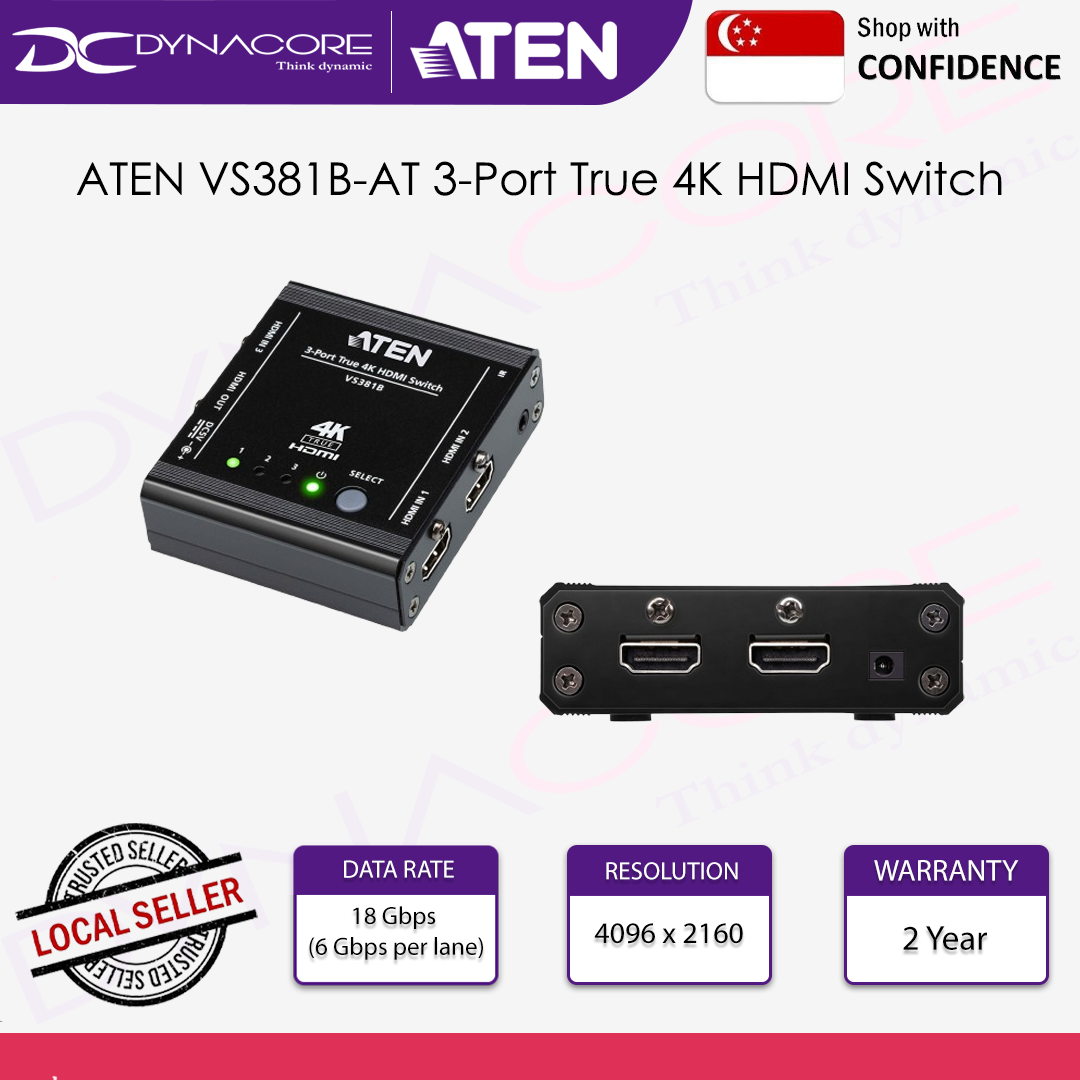 ATEN VS381B-AT 3-Port True 4K HDMI Switch - 672792012198