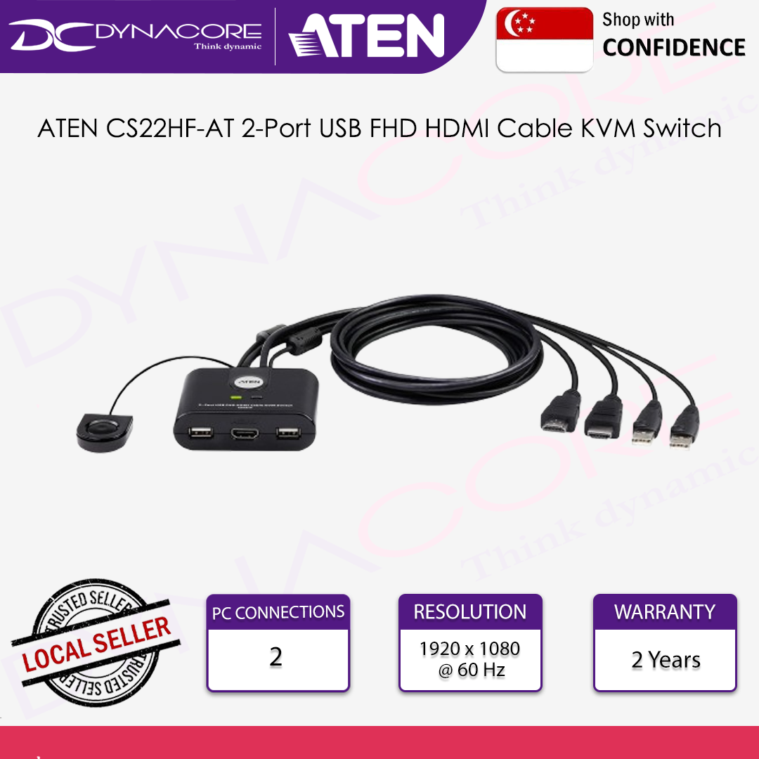 ATEN CS22HF-AT 2-Port USB FHD HDMI Cable KVM Switch - 672792013119