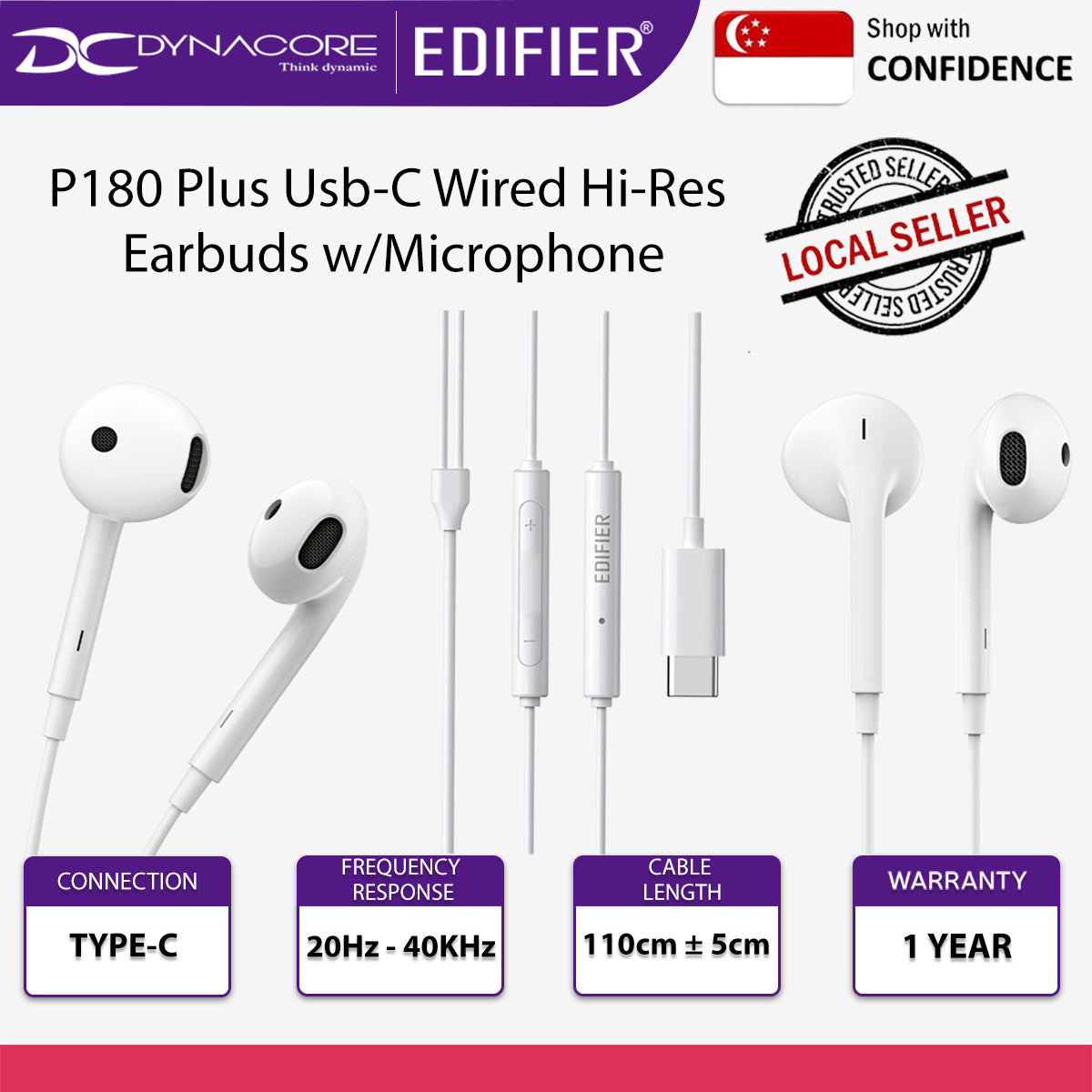 Edifier P180 Plus Usb-C Wired Hi-Resolution Earbuds With Microphone - 6923520244102
