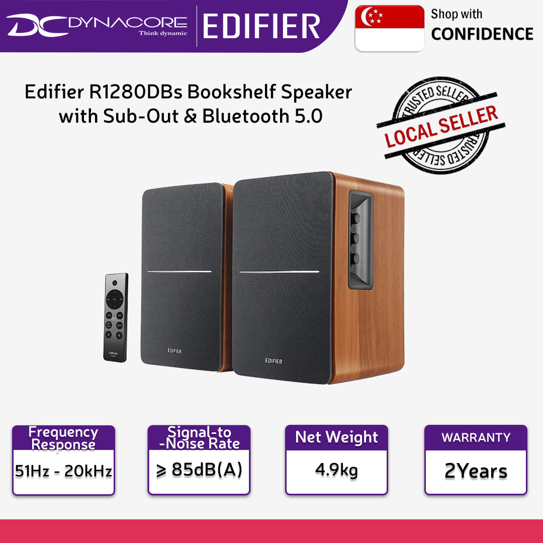 Edifier R1280DBs Bookshelf Speaker with Sub-Out & Bluetooth 5.0 - BROWN - 6923520268436