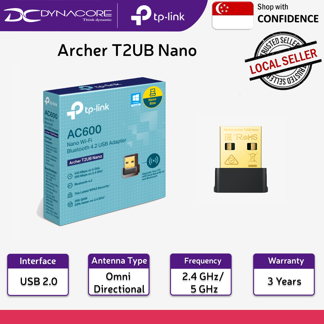 TP-Link Archer T2UB AC600 Nano Wi-Fi Bluetooth 4.2 USB Adapter - 6935364006686