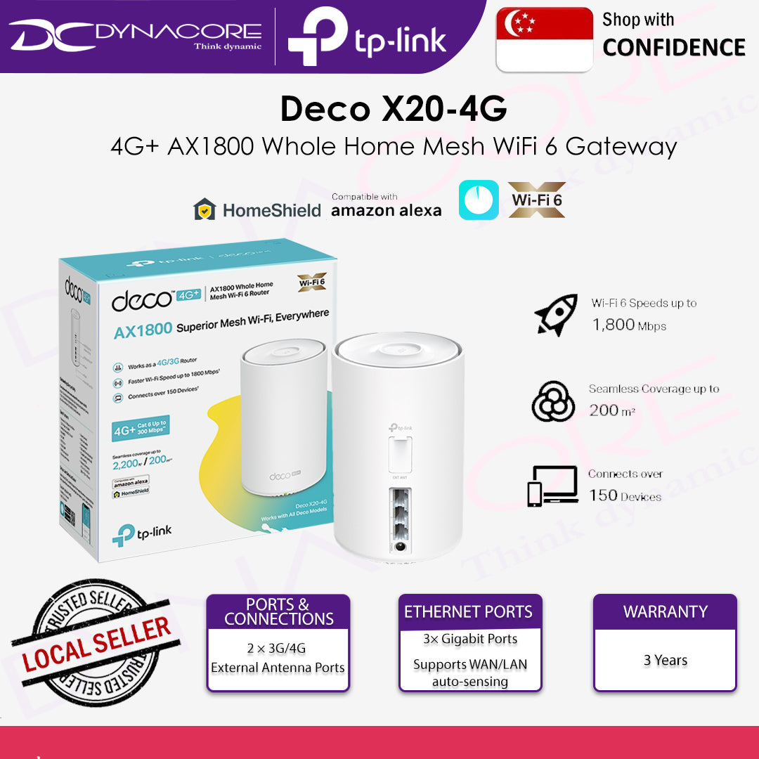 TP-Link Deco X20-4G 4G+ AX1800 4G LTE Modem Direct Sim Card WiFi 6 Mesh Router App - 6935364006709