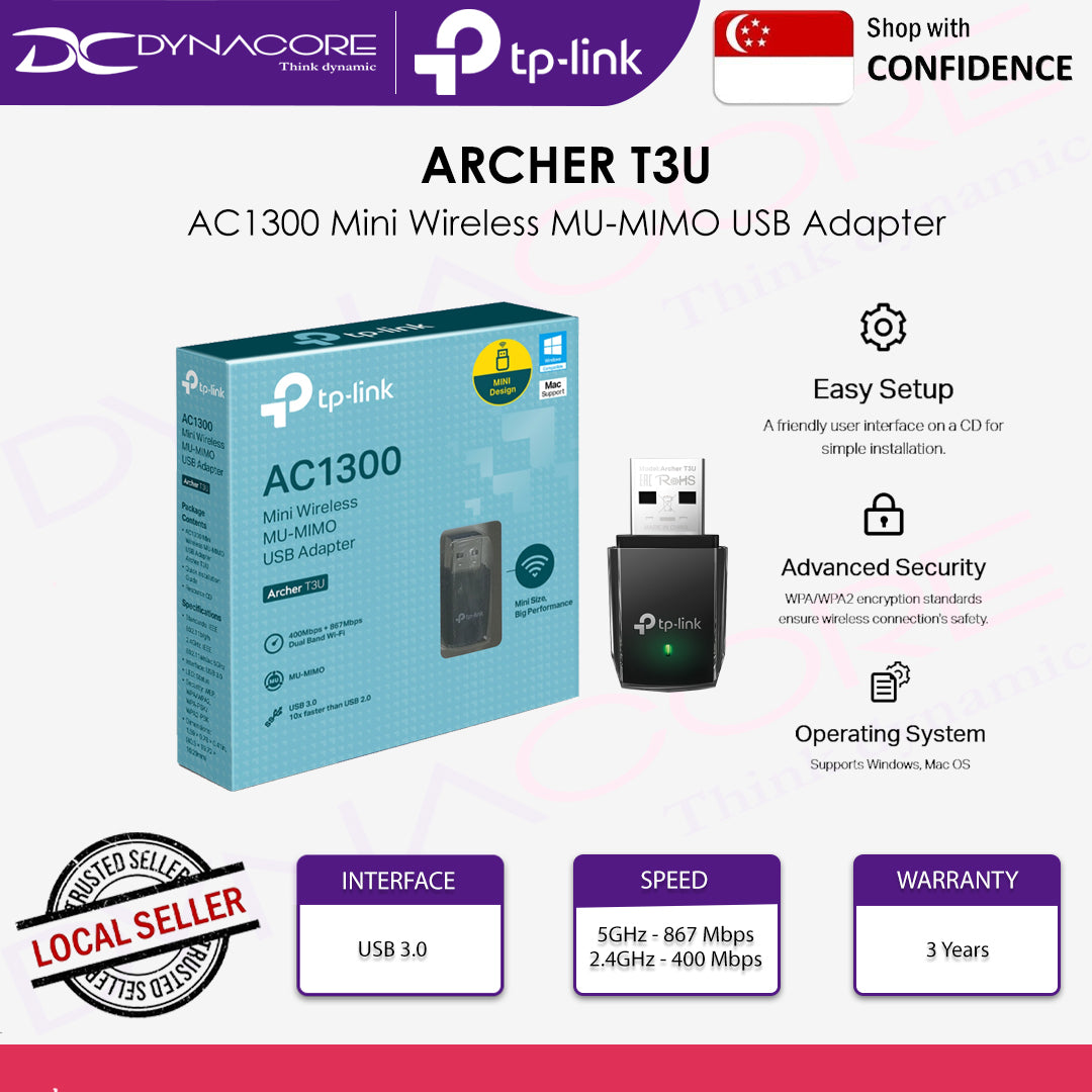 TP-LINK Archer T3U AC1300(2.4Ghz+5Ghz) Mini Wireless Dual Band Mu-Mimo USB Wifi Adapter - 6935364083830