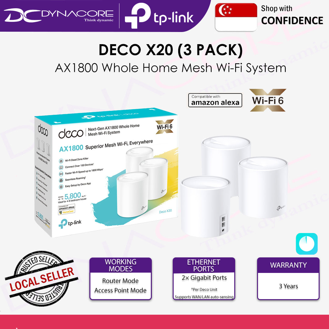 TP-LINK Deco X20 (3-pack) WiFi 6 AX1800 Whole Home Mesh WiFi System - 6935364086947