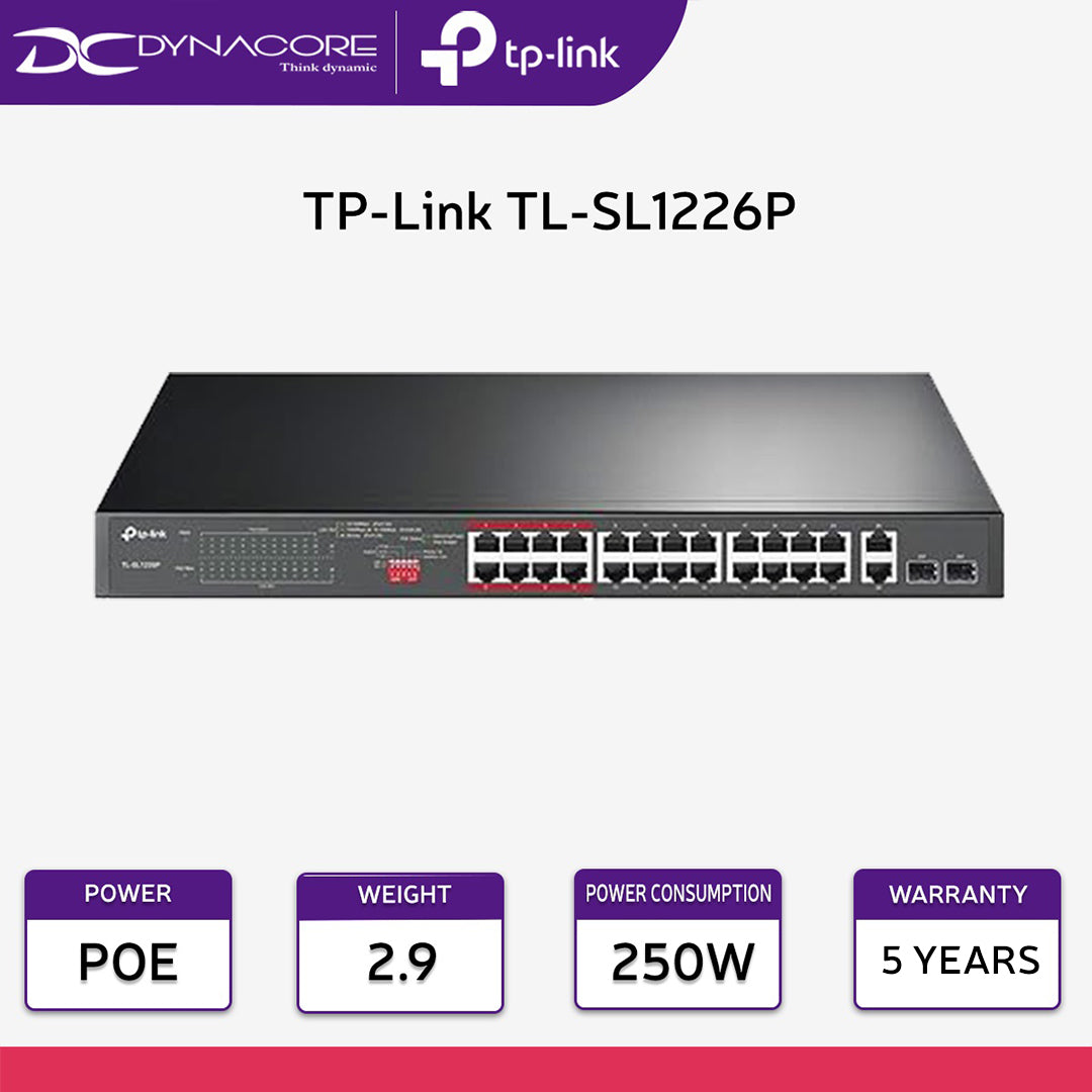 TP-Link TL-SL1226P 24-Port 10/100Mbps + 2-Port Gigabit Unmanaged PoE+ Switch 6935364089443