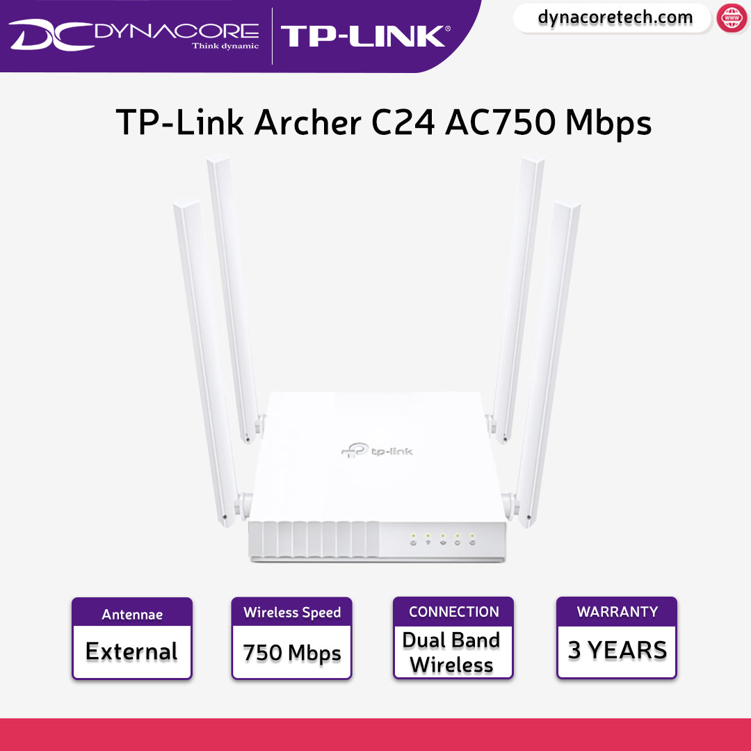 TP-Link Archer C24 AC750 Mbps Dual-Band WiFi Wireless Router - 6935364089474