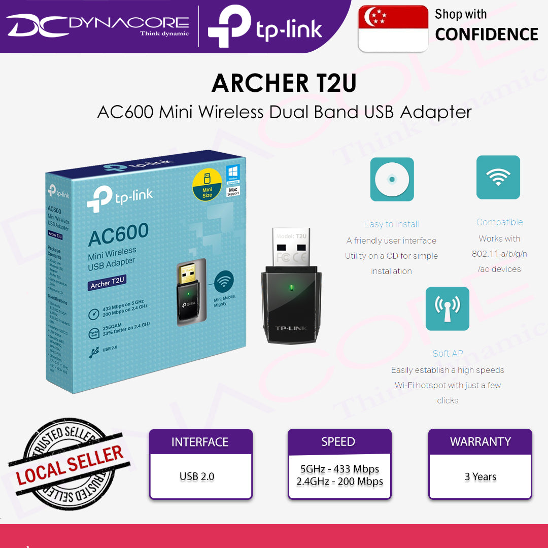 TP-LINK ARCHER T2U AC600 Wireless Dual Band USB Adapter - 6935364089917