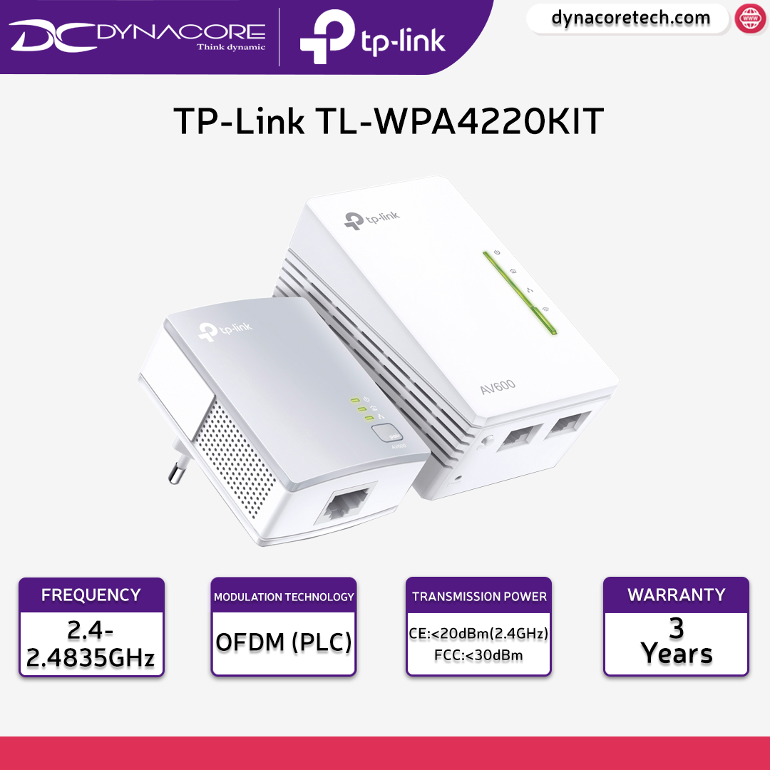 TP-Link TL-WPA4220KIT 300Mbps AV600 Wi-Fi Powerline Extender Starter Kit - 6935364097547