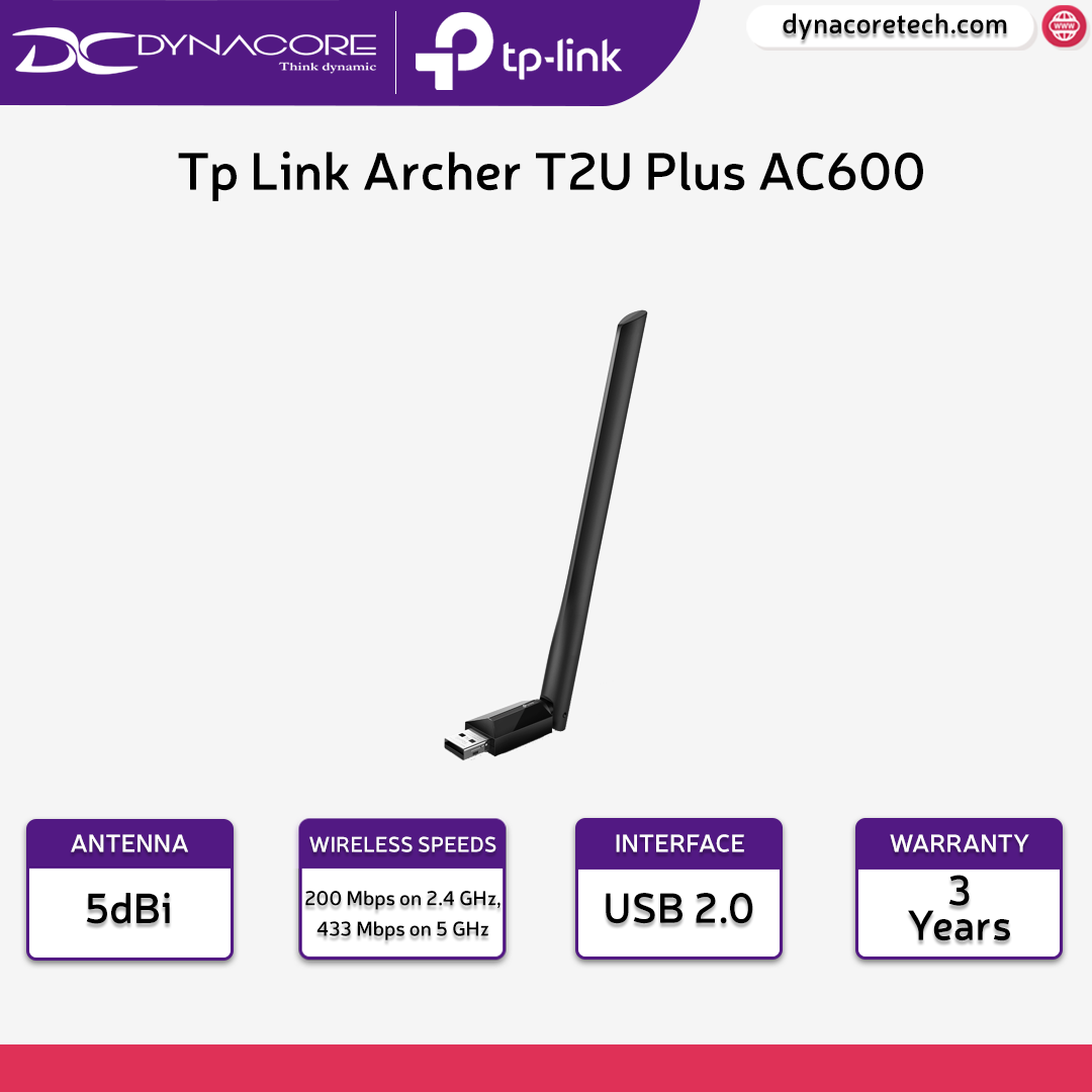 TP-LINK Archer T2U Plus AC600 High Gain Wireless Dual Band USB Adapter - 6935364099862
